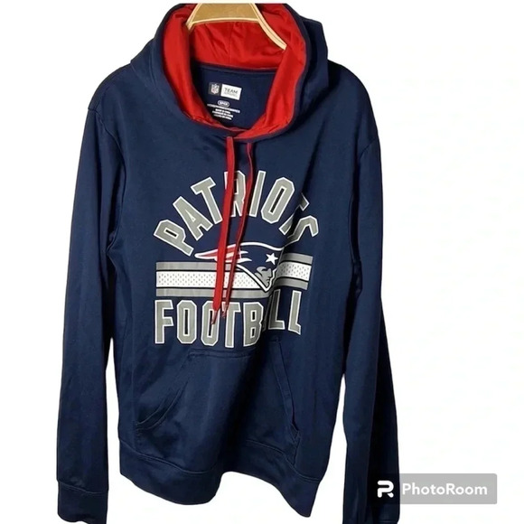 PATRIOTS FOOTBALL BLUE HOODIE!NFL TEAM APPAREL.Kangaroo pockets, red inside hood - Picture 1 of 14